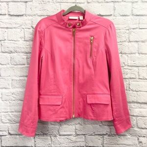 Chicos Women Moto Zip-Up Jacket Size 1 (M) Long Sleeve Zipper Details Coral Pink